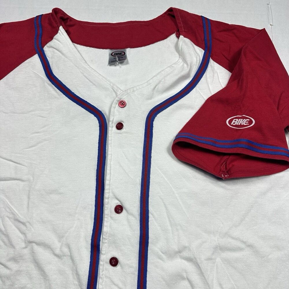 Bike Athletic Baseball Jersey Mens White Button Front Raglan Red Athletic 3XL
